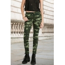 Womens Jeans Fashionable Camouflage Stretch Zipper Fly Slim Fit 7/8 Length Tapered Relaxed Pants