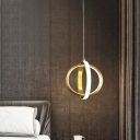 Crossed Rings Hanging Light Kit Simple Metallic LED Gold Down Mini Pendant for Bedside