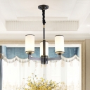 Cylinder Dining Room Chandelier Lamp Frosted Glass 3 Heads Nordic Ceiling Pendant Light with Radial Design in Black