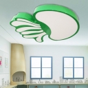 Jellyfish Close to Ceiling Lamp Cartoon Acrylic LED Playroom Flush Mount in Green, Warm/White Light