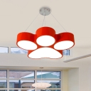 LED Parlor Pendant Chandelier Minimalism Red/Blue/Yellow Hanging Light Kit with Dog Claw Acrylic Shade