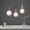 Macaron Globe Hanging Ceiling Lamp Opaline Glass 1 Light Balcony Suspension Pendant in Black/White/Pink