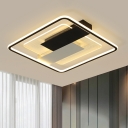 Black Square LED Ceiling Mounted Light Minimalist Metallic Flush Mount Lighting, 16.5