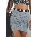 Novelty Womens Skirt Heathered Plain Ruched High Rise Short Bodycon Skirt