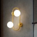 Ball Wall Lighting Fixture Retro Style Opaline Glass 2 Heads Brass Wall Light with Metal Oval Design