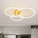 3-Ring Ceiling Light Fixture Modernist Metallic Living Room LED Semi Flush in Gold, Warm/White Light