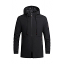 Classic Mens Trench Coat Drawstring Zipper Detail Slim Fitted Long Sleeve Hooded Trench Coat