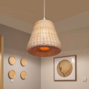 Woven Cone Down Lighting Pendant Loft Rattan 1-Bulb Beige Pendant Light Fixture for Restaurant