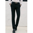 Mens Formal Solid Color Belted Waist Long Length Skinny Pants