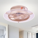 Contemporary LED Hanging Fan Lamp Pink Round Semi Flush Ceiling Light with Acrylic Shade, 22
