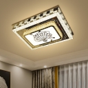 Faceted Crystal Rectangle Ceiling Light Modernism LED Chrome Flush Mount with Fan Pattern