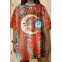 Classic Womens T-Shirt Crescent Moon Sun Letter Sublime Printed Tunic Half Sleeve Crew Neck Relaxed Fit Graphic T-Shirt