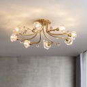 Modernity Diamond Semi Flush Clear Crystal 8 Lights Corridor Ceiling Mounted Fixture in Gold with Spiral Design