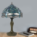 Brass Tapered Table Lighting Mediterranean 1-Head Hand Cut Glass Night Light with Dragonfly Pattern