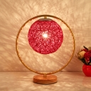 Kids Spherical Night Table Light Rattan 1 Light Bedroom Nightstand Lamp in Beige/Red with Metal Ring Deco