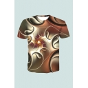 Casual Mens 3D Tee Top Distorted Line Light Pattern Short Sleeve Crew Neck Regular Fitted Top Tee