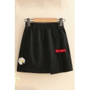 Pretty Womens Skirt Floral Embroidery Button Split High Rise Elastic Mini A-Line Skirt