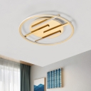 Linear and Ring Parlor Ceiling Light Metallic LED Minimalist Flush Mount Lamp in Gold, 16.5