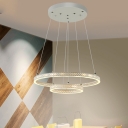 Metal 2-Tier Ring Chandelier Lighting Fixture Contemporary LED Hanging Ceiling Light in White
