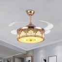 Crystal Round Semi Flush Light Contemporary LED Gold Flush Ceiling Fan with 4 Blades, 19