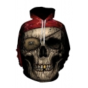 Mens 3D Unique Hoodie Skull Gold Tooth Scarf Pattern Drawstring Long Sleeve Regular Fitted Hooded Sweatshirt with Pocket