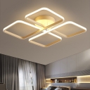 LED Parlor Ceiling Fixture Minimalist White Semi Flush Mount with Square Metal Shade, Warm/White Light