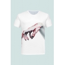 Fashion Mens 3D Tee Top Bleeding Hand Ghost Face Suture Pattern Short Sleeve Crew Neck Fitted Top Tee
