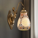 Ceramic Jar Wall Lighting Country 1/2-Light Living Room Wall Sconce Light in Antique Brass with Mermaid Backplate