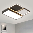 Rectangle and Square Flush Lamp Minimalism Metal LED Black Ceiling Lighting in Warm/White Light