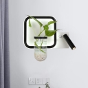 Square Metallic Wall Sconce Modern LED Black Wall Mounted Lamp with Oval Clear Glass Design in Warm/White Light