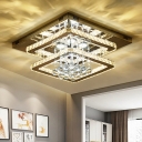 Chrome Squared Semi Mount Lighting Modern LED Crystal Ceiling Light Fixture for Bedroom