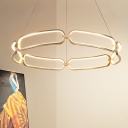 Circular Hanging Chandelier Contemporary Style Metal LED Pendant Ceiling Lamp in Gold, Warm/White Light