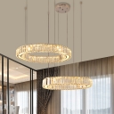 Minimalist Hoop Shaped Pendulum Light Crystal Living Room LED Hanging Pendant in Chrome