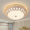 Gold LED Dome Ceiling Lamp Modernist Frosted Glass Flush Light Fixture with Circular Crystal Rectangle Deco