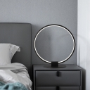 Metallic Circular Table Lighting Contemporary LED Nightstand Light in Black for Bedside, Warm/White Light