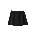 Womens Fashion Short Skirt Solid Color Split Pleated Detail Zip Fly High Rise A-Line Skirt