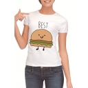 New Arrival Funny Letter BEST FRIENDS Cartoon Hamburger French Fries Print Round Neck White T-Shirt for Friends