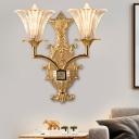 2 Bulbs Surface Wall Sconce Country Bell Clear Glass Wall Mounted Lighting in Gold