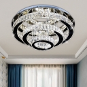 Minimalism LED Ceiling Fixture Black 3-Tier Round Semi Flush Mount with Clear Beveled Crystal Shade