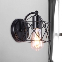 Metallic Hexagonal Cage Wall Mount Lamp Industrial Style 1-Bulb Dining Room Surface Wall Sconce in Black
