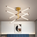 Metallic Linear Chandelier Lamp Modernity 8 Heads Black and Gold Pendant Lighting with Sputnik Design