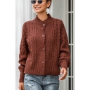Fashion Girls Solid Color Long Sleeve Button Up Knitted Relaxed Cardigan