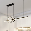 Metalline Ring and Linear Island Light Fixture Simplicity Black/Gold LED Hanging Lamp in Warm/White Light