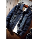 Blue Vintage Mens Jacket Medium Wash Flap Chest Pockets Button up Turn-down Collar Long Sleeve Regular Fit Denim Jacket