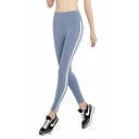 Yoga Girls Tape Patched High Rise Ankle Length Slim Fitted Pants in Blue