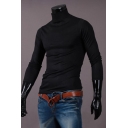 Mens T-Shirt Simple Solid Color Skinny Fitted High Neck Long Sleeve T-Shirt