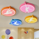 Round Ceiling Fixture Macaron Acrylic Pink/Yellow/Orange LED Flush Mount Light with Dancing Girl Design