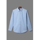Mens Shirt Creative Plain Point Collar Curved Hem Button-down Regular Fit Long Sleeve Shirt
