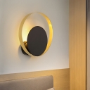 Metallic Circular Wall Mount Light Simplicity LED Black Flush Wall Sconce for Bedroom