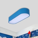 Elongated Oval Acrylic Ceiling Lamp Minimalist Yellow/Blue/Wood LED Flush Mount Lighting Fixture